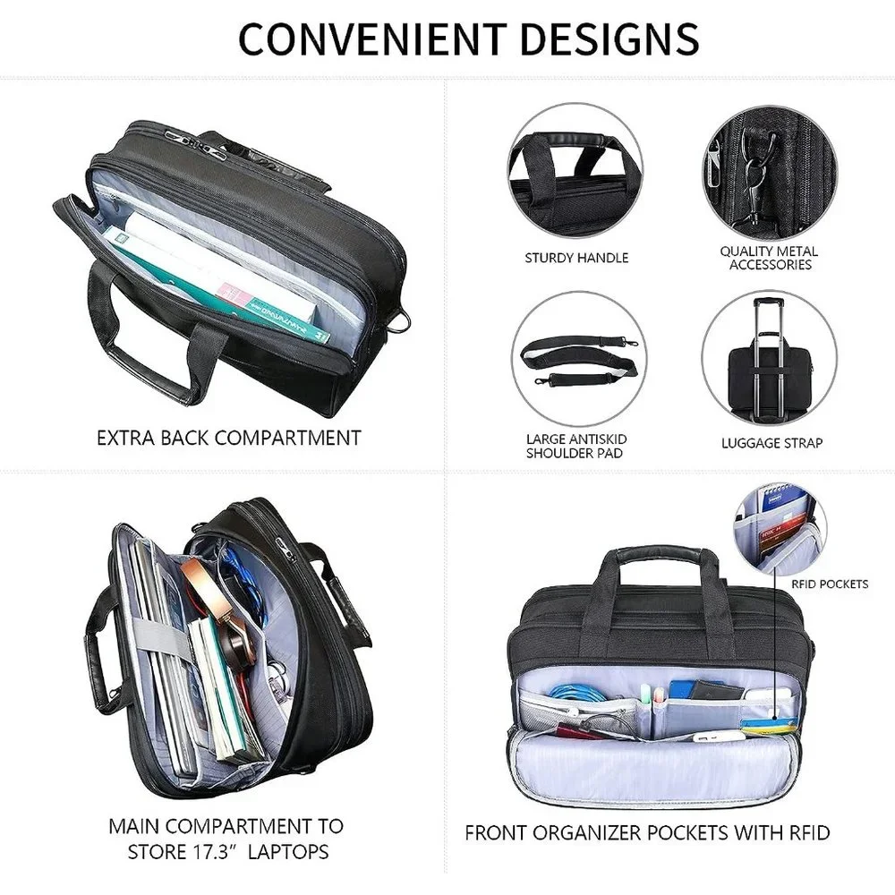 VANKEAN Laptop Briefcase Fits Up to 17.3 Inch Expandable Shoulder Bag for unisex